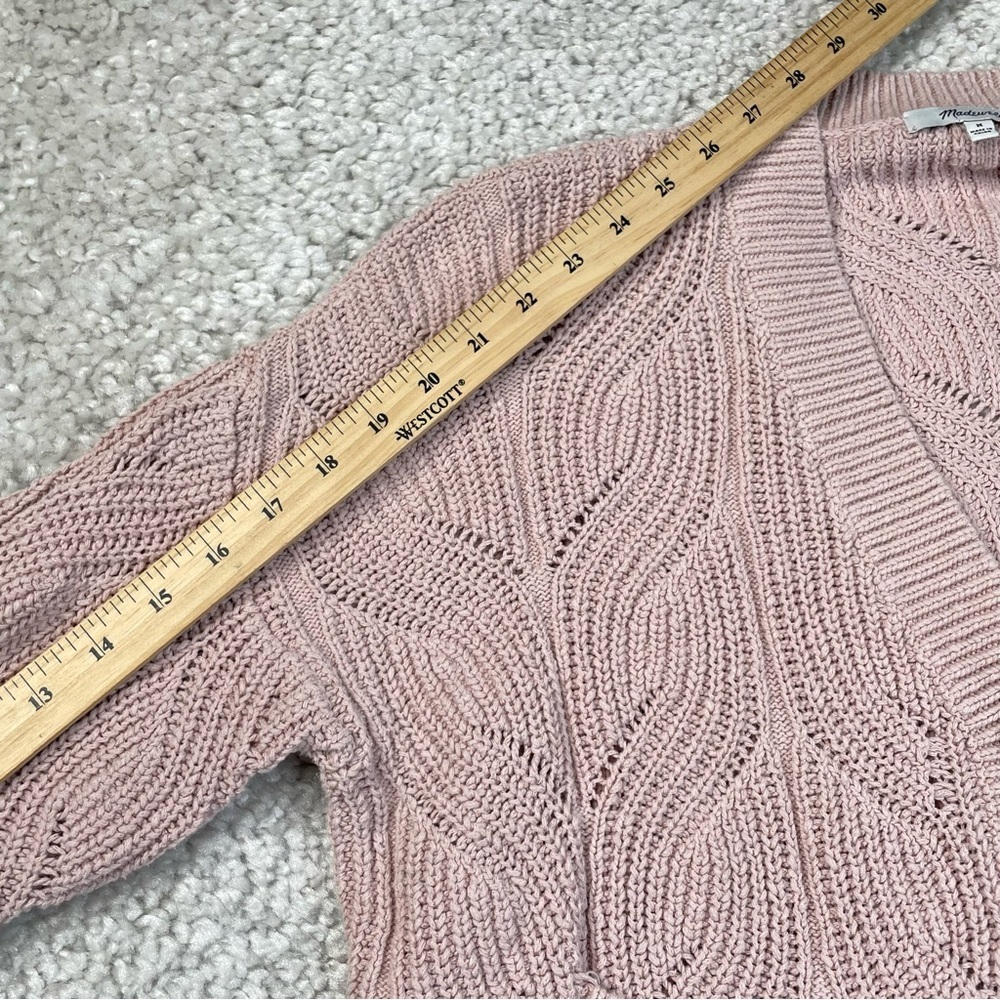 Madewell Chunky Cable Knit cardigan sweater pink preppy boxy medium - Picture 9 of 10